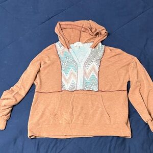 Sugarfox rust colored Hoodie with Blue and white chevron accents